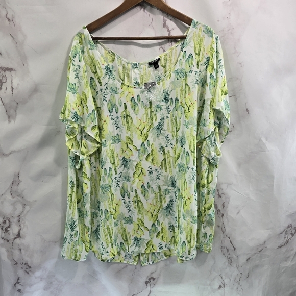 Torrid Shirt Womens 5X 5 Blouse Green Cactus Abbey Georgette Button Back Blouse - Picture 1 of 12